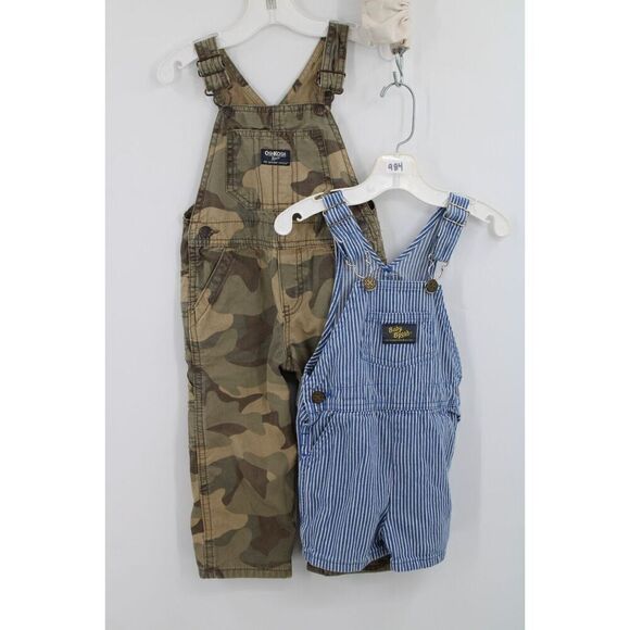 Oshkosh B'gosh Vestbak Shortall Railroad Stripe & Camo Overalls 24m Lot - Picture 1 of 16